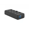 Natec Mantis 2 NHU-1557 hub USB 3.0 de 4 puertos, entrada USB Type-B, interruptores de encendido/apagado, adaptador de corriente, negro