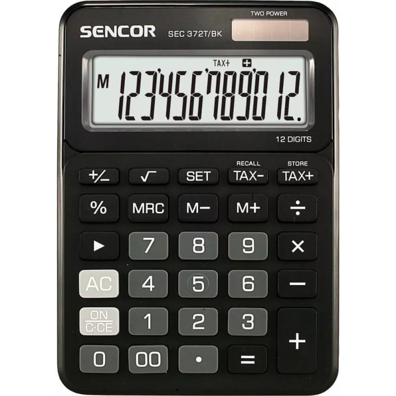 Calculadora SENCOR SEC 372BK LCD de 12 dígitos calculadora de sobremesa básica, alimentación por pilas