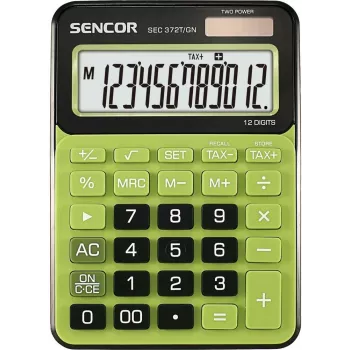 Calculadora de sobremesa SENCOR SEC 372GN LCD de 12 dígitos, operaciones básicas, alimentación solar y por pilas
