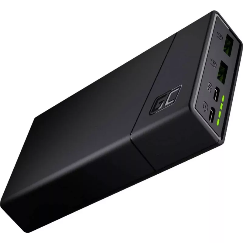 Batería externa Green Cell PBGC03 20000 mAh, LiPo, salida de 18 W, USB-C + 2× USB-A, Quick Charge 3.0, PD, negra