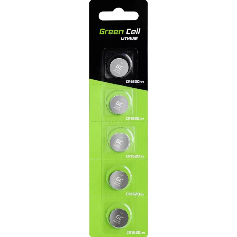 Pila de litio de un solo uso Green Cell CR1620 3V 70mAh, blíster de 5 uds., 1,9 mm de altura