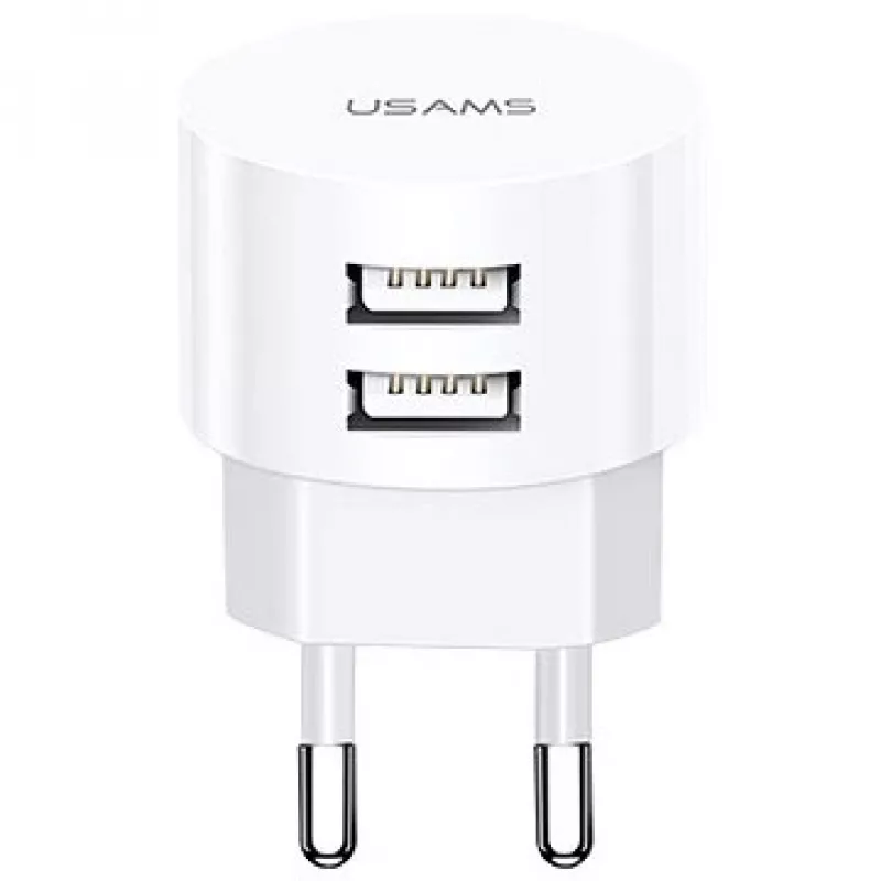 USAMS US-CC080 T20 cargador de viaje redondo, 2x USB, 5 V 2,1 A, 10 W, blanco