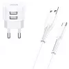 Cargador usams XTXLOGT18TC05 con 2 conectores USB y cable USB‑C integrado, salida 2,1A