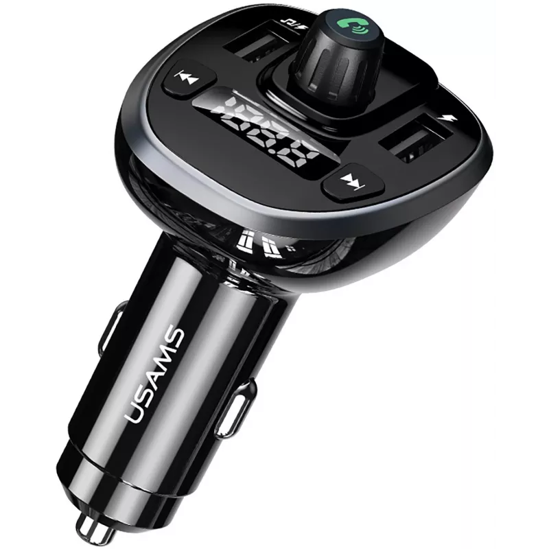 USAMS US-CC115 C21 Transmisor FM para coche con cargador USB doble, Bluetooth 5.0, 3,4 A, negro