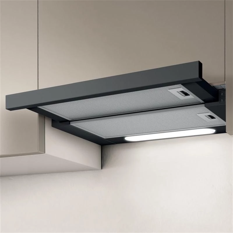 Campana extractora integrable Elica ELITE 14 LUX 50 BL — 500 mm, filtro de grasa de aluminio, caudal máx. de extracción 650 m³/h, nivel de ruido 62 dB, iluminación LED 2700 K