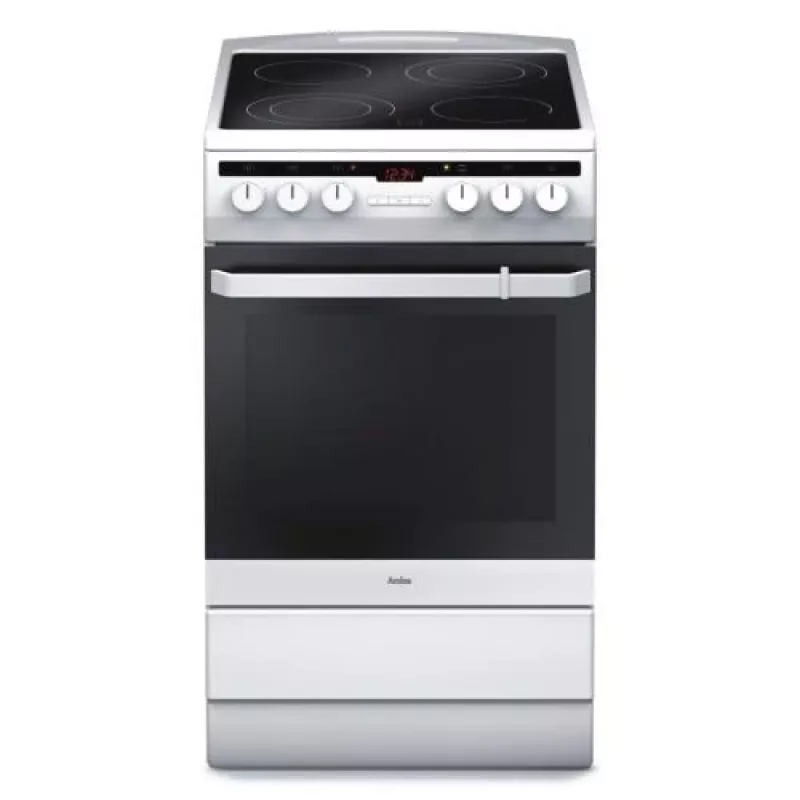 Amica 58CE3.315HTaQW cocina eléctrica, placa vitrocerámica, 4 zonas, horno de 65 l, 50 cm, blanca