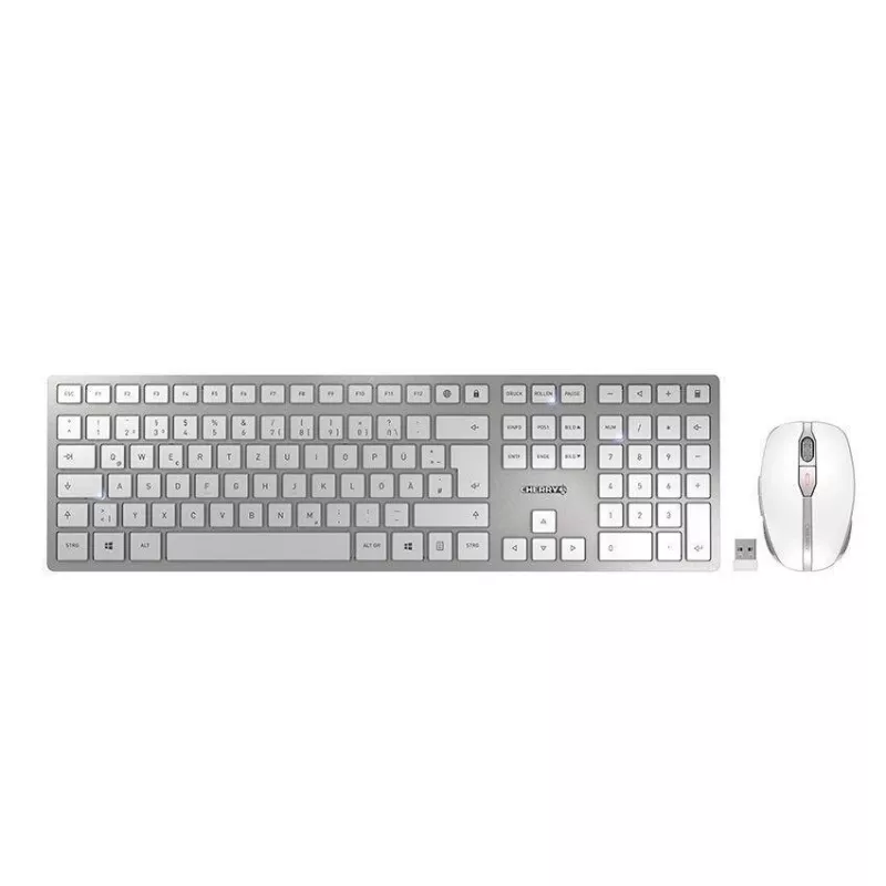 CHERRY DW 9100 SLIM teclado ratón incluido universal RF inalámbrico + Bluetooth QWERTZ alemán plateado