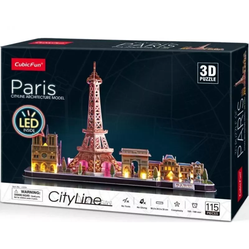 Puzle 3D CubicFun City Line Paris LED 115 uds.