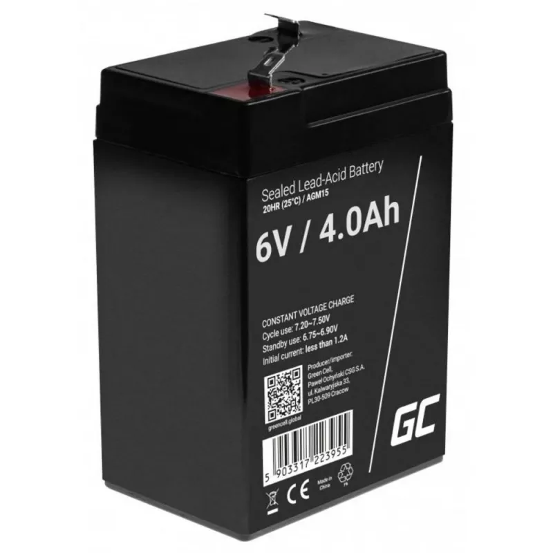 Batería para SAI Green Cell AGM15, 6 V, 4 Ah, batería de plomo-ácido sellada (VRLA), negro, 680 g