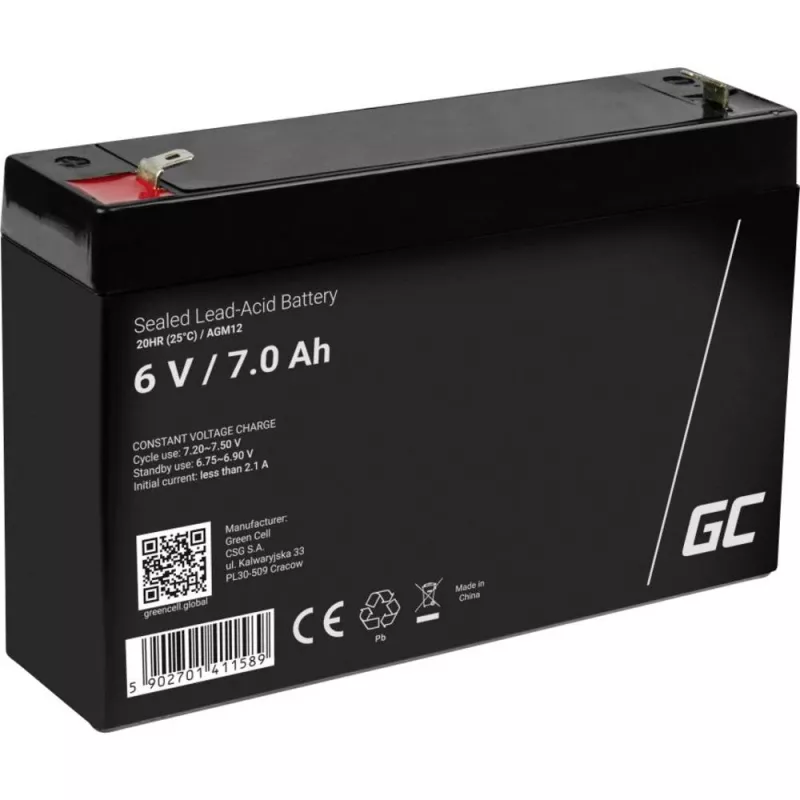 Batería recargable de plomo-ácido sellada Green Cell AGM12 6 V 7000 mAh negro