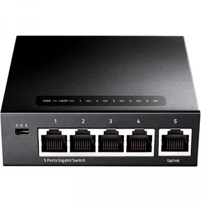 Switch de Red Cudy GS105 — 5 Puertos Gigabit Ethernet (10/100/1000), Negro, Fuente de Alimentación 5 V DC Incluida