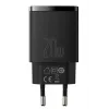 Cargador rápido USB de interior Baseus CCXJ-B01 – 2 puertos (USB-C PD 20W + USB-A QC3.0 18W), 100–240 V, negro