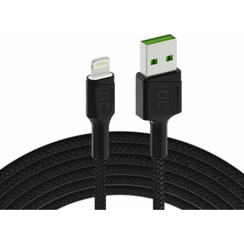 Cable Lightning a USB-A Green Cell KABGC12, 2 m, Lightning – USB A, negro