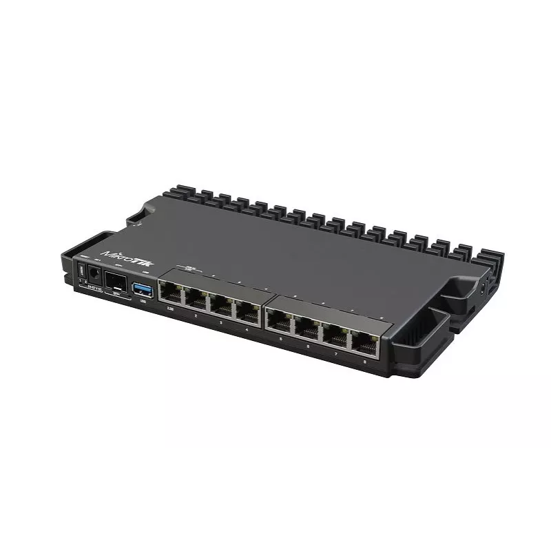 Router por cable MikroTik RB5009UG+S+IN — 1x RJ-45, 7x Gigabit cobre, 1x SFP+, PoE, DC, interfaz 2,5GbE, negro