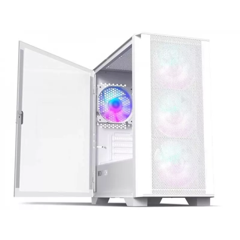 Torre Montech AIR 100 ARGB MICRO-ATX con cuatro ventiladores ARGB preinstalados, diseño ultraminimalista, panel frontal de malla fina, alto flujo de aire, lateral único