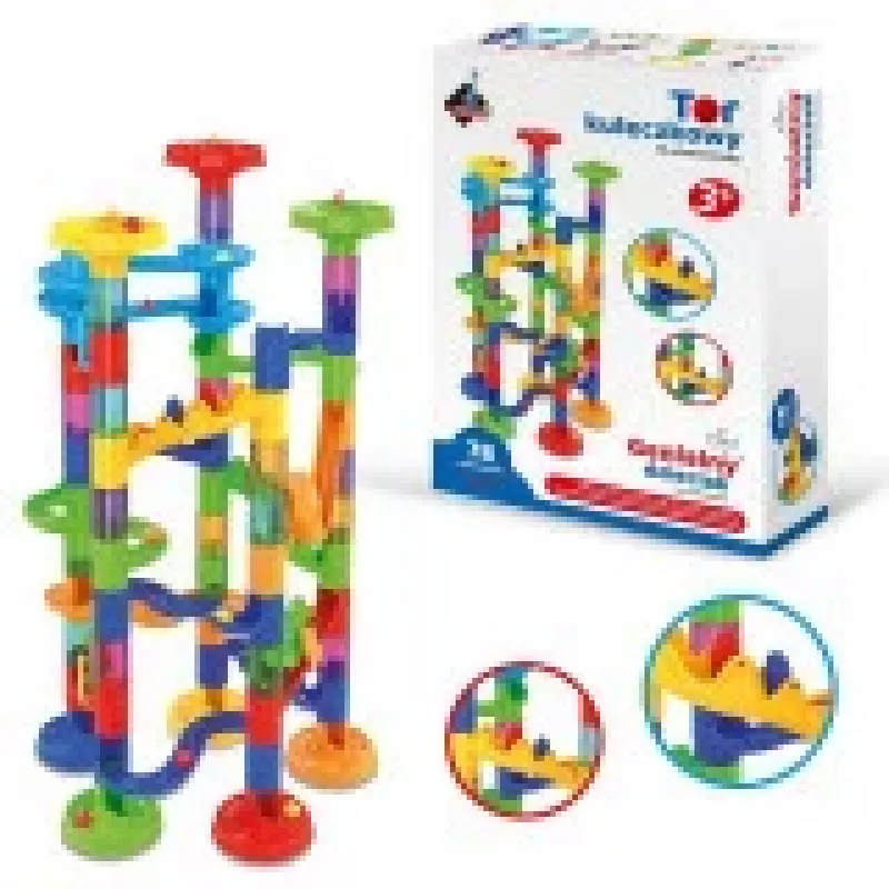 Set de construcción de pista de canicas Ascato modelo 117607 — 78 piezas, pista de canicas modular