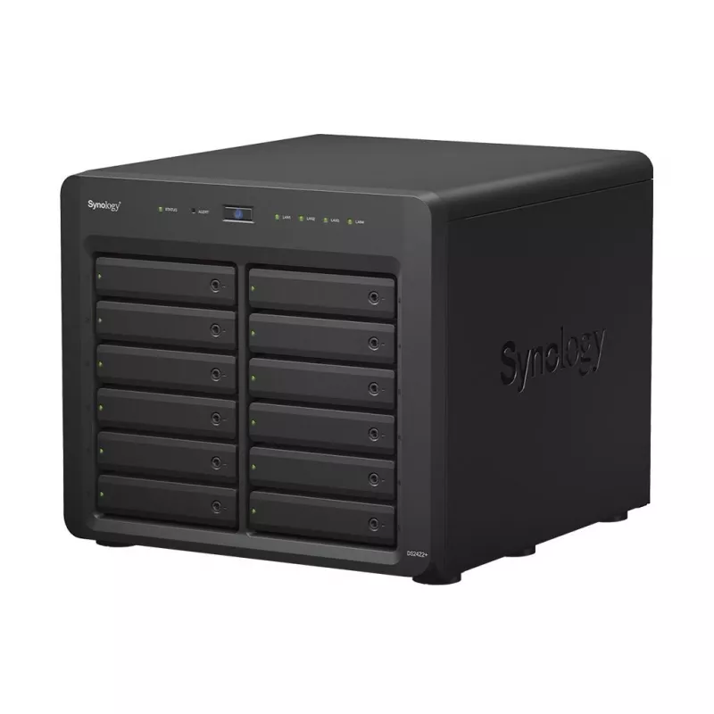 NAS Synology DS2422+; torre; 12x (3,5 SATA HDD/2,5 SATA HDD/2,5 SATA SSD); AMD Ryzen V1500B;,4 GB DDR4 (máx. 32GB),4 x 1GbE RJ-45