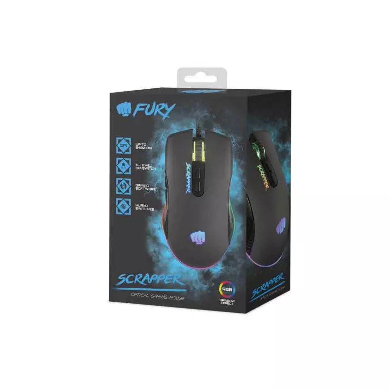 FURY Scrapper Ratón gaming ambidiestro USB Type-A óptico 6400 DPI