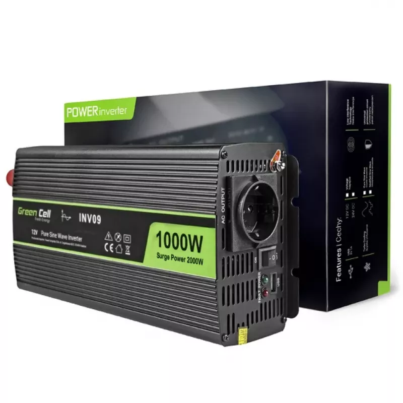 Green Cell INV09 convertidor de tensión para coche 1000 W negro