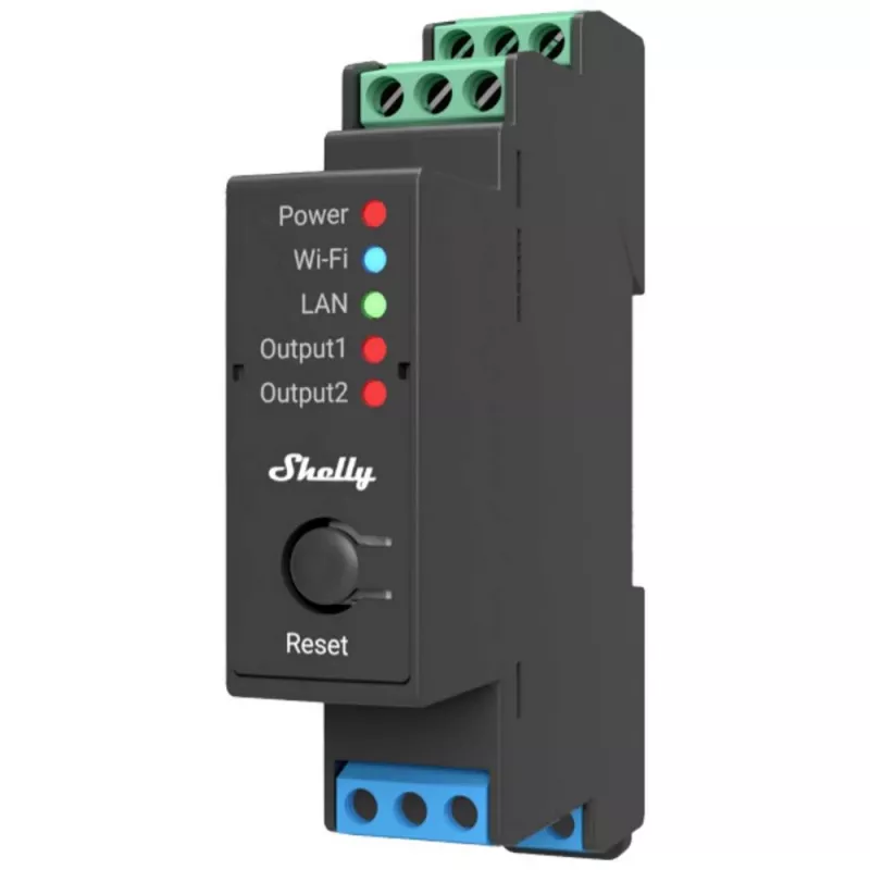 Interruptor de relé Shelly Pro 2 para carril DIN WiFi/LAN/Bluetooth