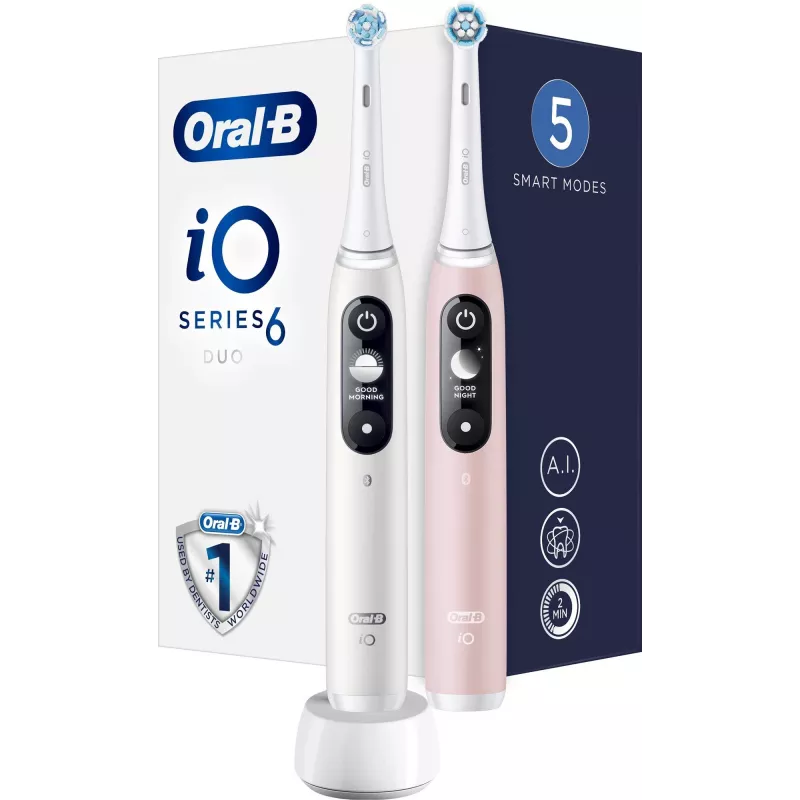 Braun Oral-B iO Series 6 Duo Cepillo de dientes eléctrico pack de 2 Blanco/Rosa