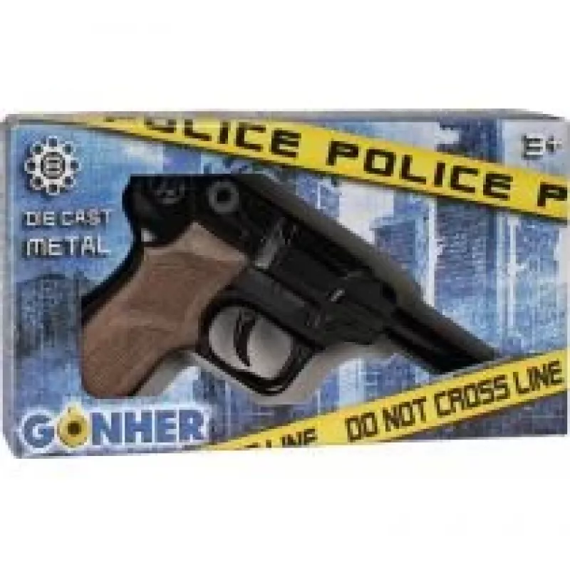 Revólver de policía de juguete de metal Gonher 8 disparos, construcción de metal, modelo 258441
