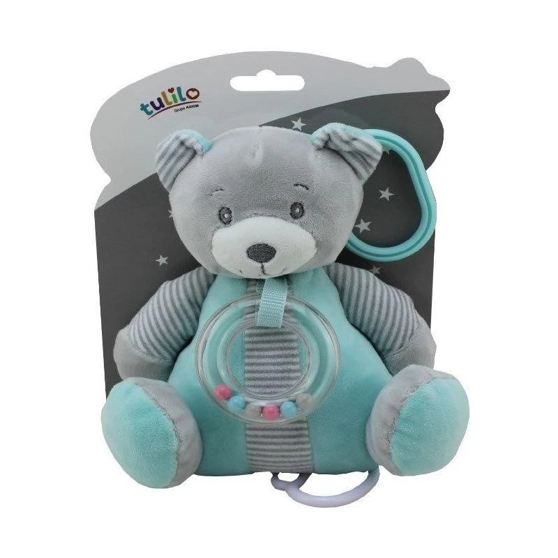 Caja de música TULILO Verde menta Osito de peluche 18 cm — juguete musical mecánico, 18 cm de altura
