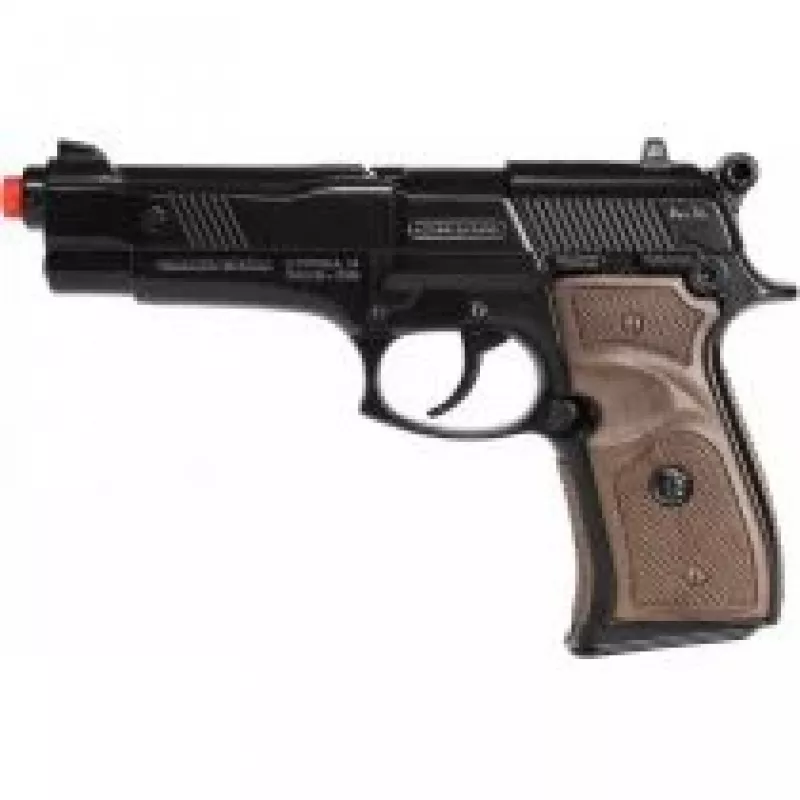 Pistola de policía de juguete de metal Pulio modelo 15539/6 — construcción metálica, accesorio de juguete