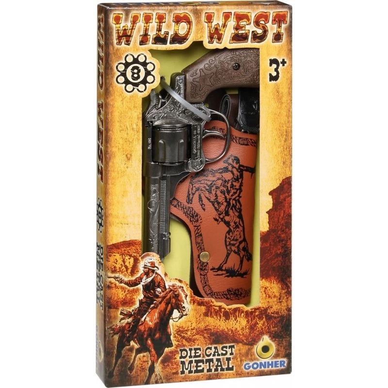 Gonher 201/0 revólver de vaquero de metal para 8 cartuchos con pistolera