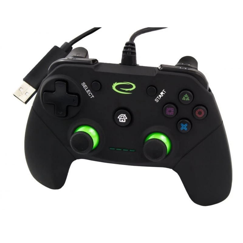 Esperanza EGG110K Vanquisher mando USB con cable para PC/PS3, con vibración, 12 botones, 2 sticks analógicos, negro/verde