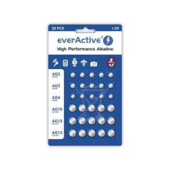 Pilas alcalinas everActive AGMIX30BL 1,5 V — Paquete de 30 uds., pilas de botón