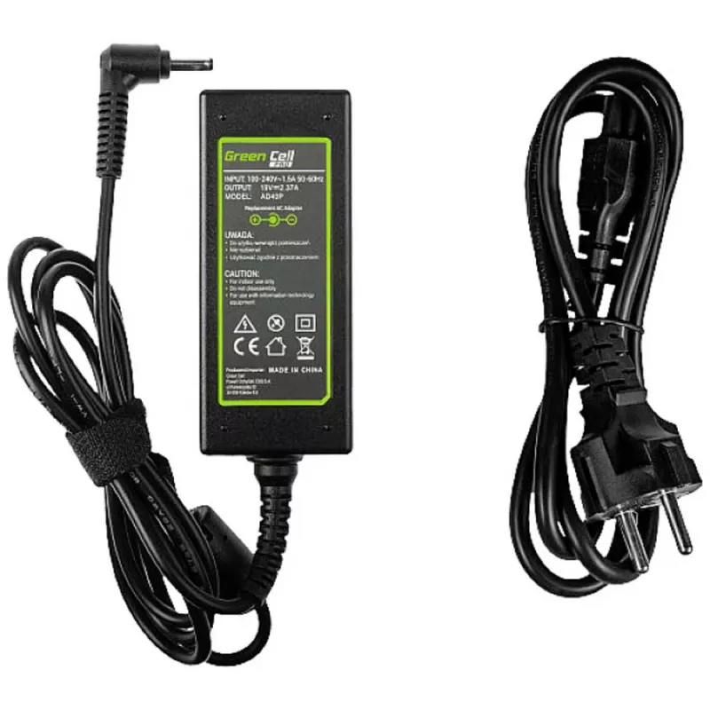 Adaptador de corriente Green Cell AD40P 45W para portátiles, 19V 2,37A, de CA a CC, entrada 100–240V, negro