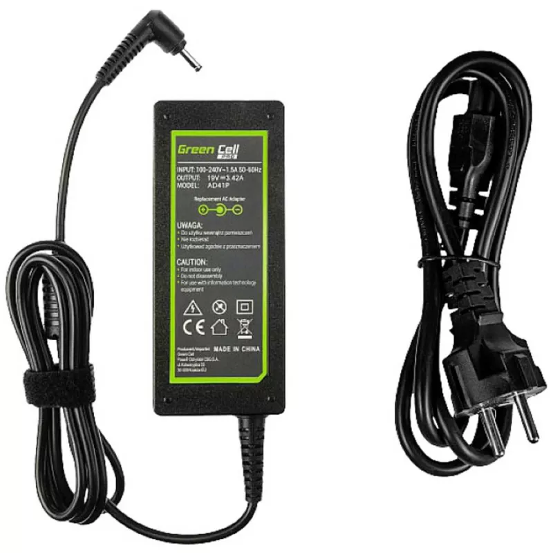 Fuente de alimentación Green Cell AD41P 65W para portátiles ASUS, 19V 3,42A, interior, negra