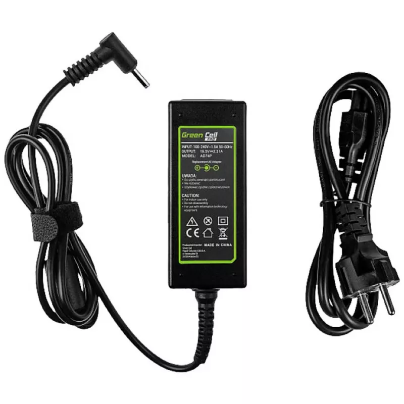 Adaptador de corriente AC-to-DC para portátil Green Cell AD74P 45W 19,5V 2,31A para interiores, Negro