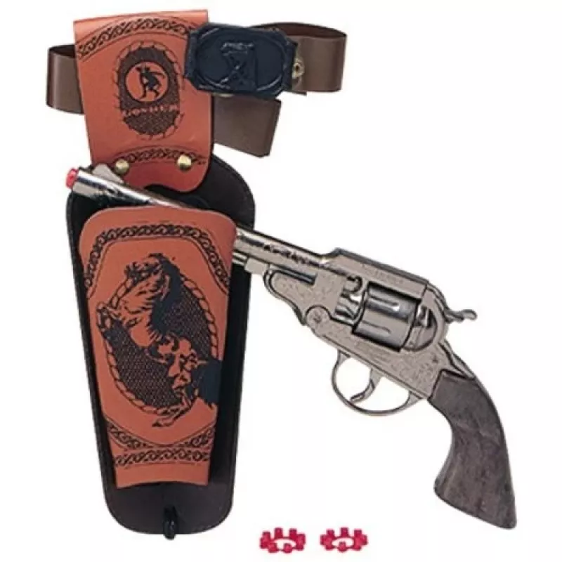 Revolver vaquero de juguete de metal Pulio 155150/0 con funda desmontable, réplica de acción simple