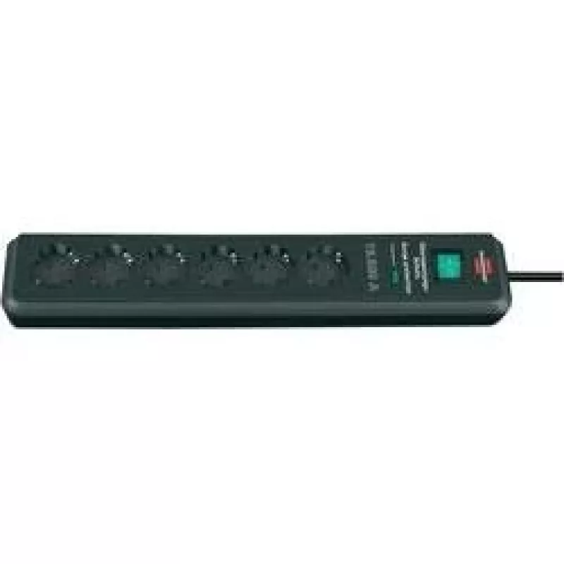 Brennenstuhl ÜSS Secure-Tec 6 tomas, antracita con protección contra sobretensiones 19.500 A, antracita, regleta con protección contra sobretensiones con 6 tomas, cable