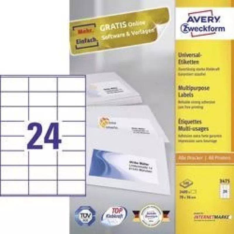 Avery Etiquetas multiuso Láser Fotocopiadora Inkjet 24 por hoja 70x36mm