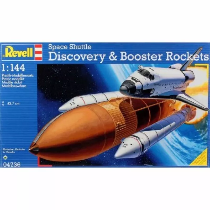 Maqueta del transbordador espacial Revell Space Shuttle Discovery + cohetes propulsores