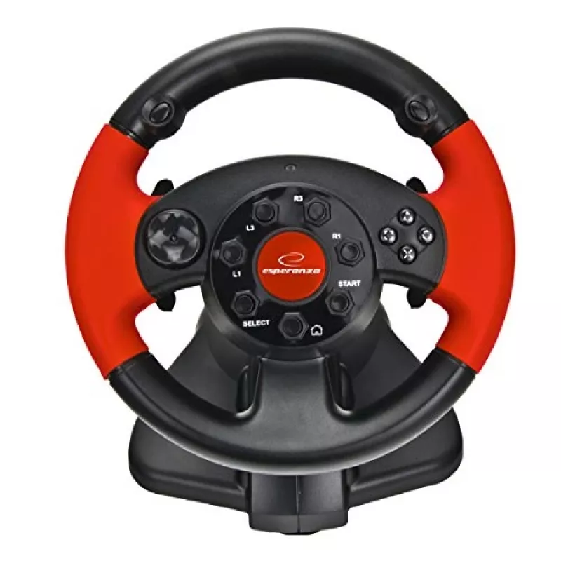 Volante ESPERANZA EG103 mando gaming — PC/PS2/PS3, 13 botones, vibración, sensor de aceleración, negro/rojo