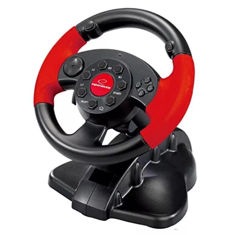 Volante ESPERANZA EG103 mando gaming — PC/PS2/PS3, 13 botones, vibración, sensor de aceleración, negro/rojo