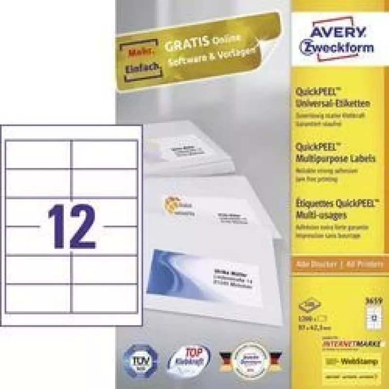 Avery 3659 Etiquetas autoadhesivas Rectangulares Permanente Blanco 1200 uds.