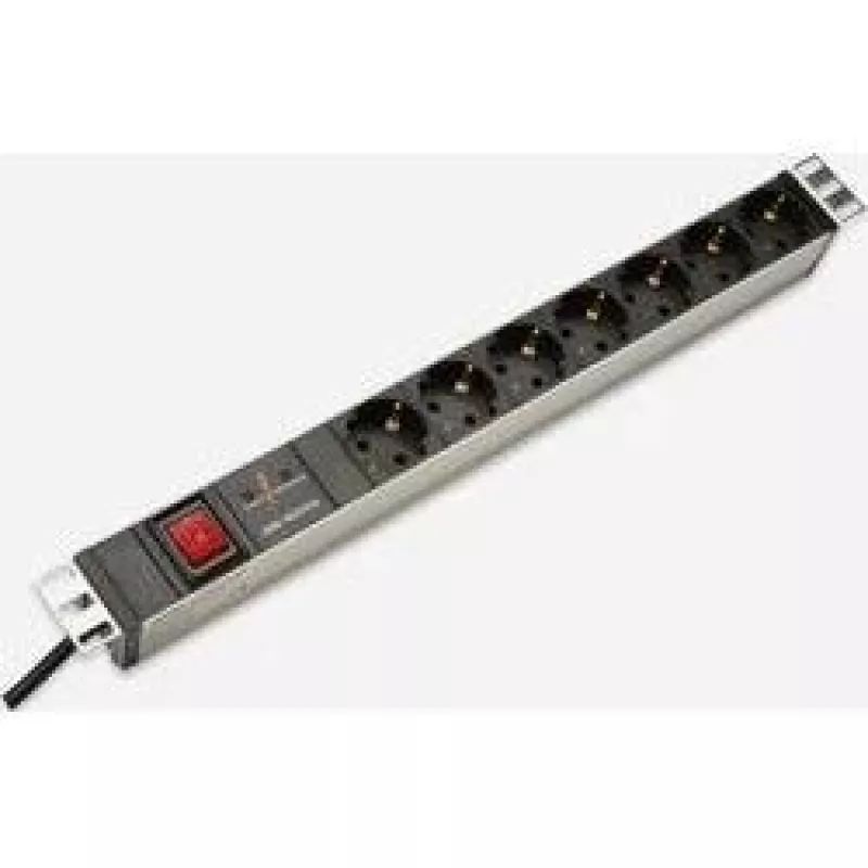 Regleta de enchufes de aluminio Digitus con interruptor, 7 tomas de seguridad, cable de 2 m con protección contra sobretensiones