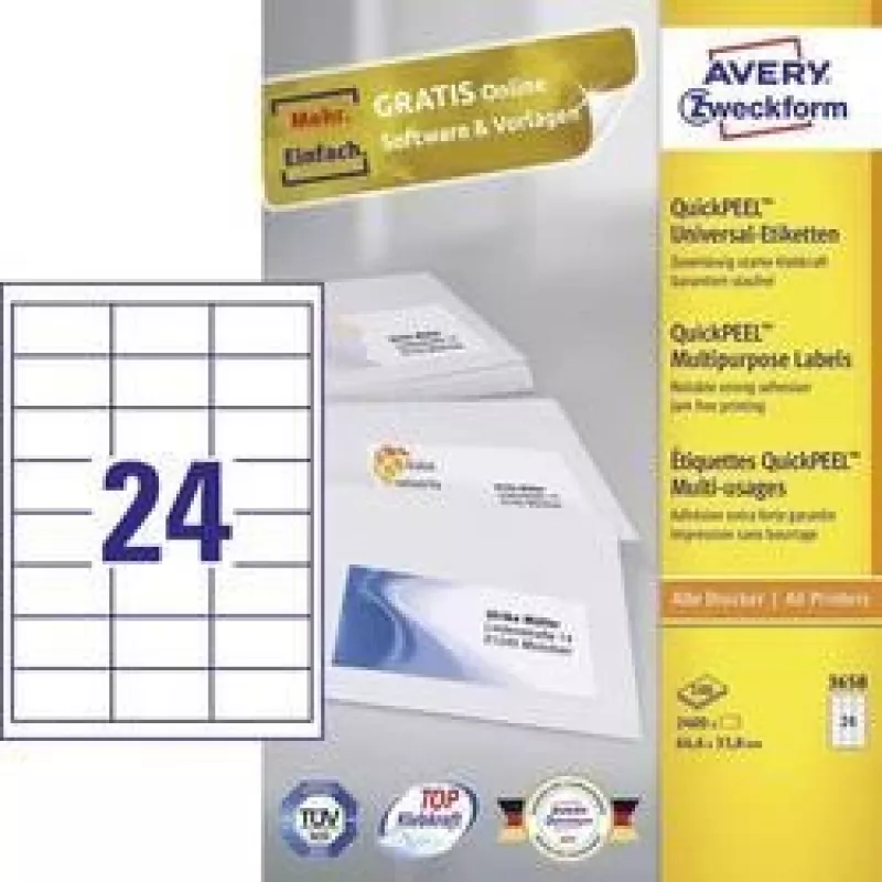 Avery - Etiquetas - Blanco - A4 (210 X 297 Mm) - 100 uds. 24) (3658)