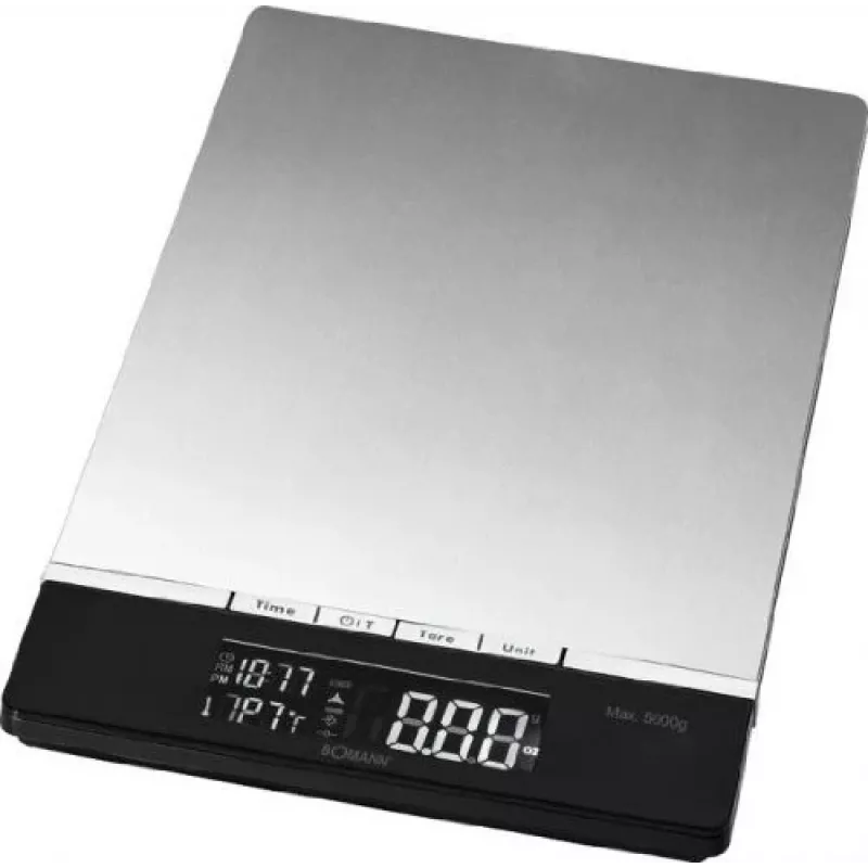 Bomann KW 1421 CB báscula de cocina, pantalla LCD, acero inoxidable, 160 x 230 x 18 mm, AAA, negra (614211)