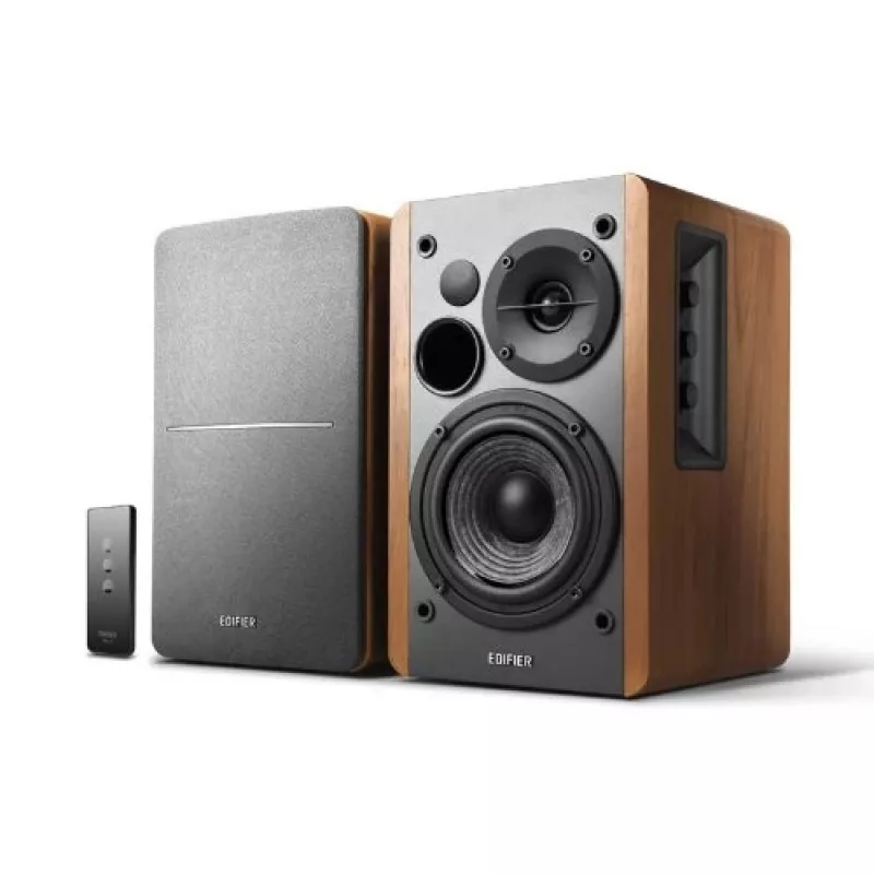 Edifier R1280T Sistema de altavoces activos para estantería con mando a distancia y doble entrada RCA - Brown Wood