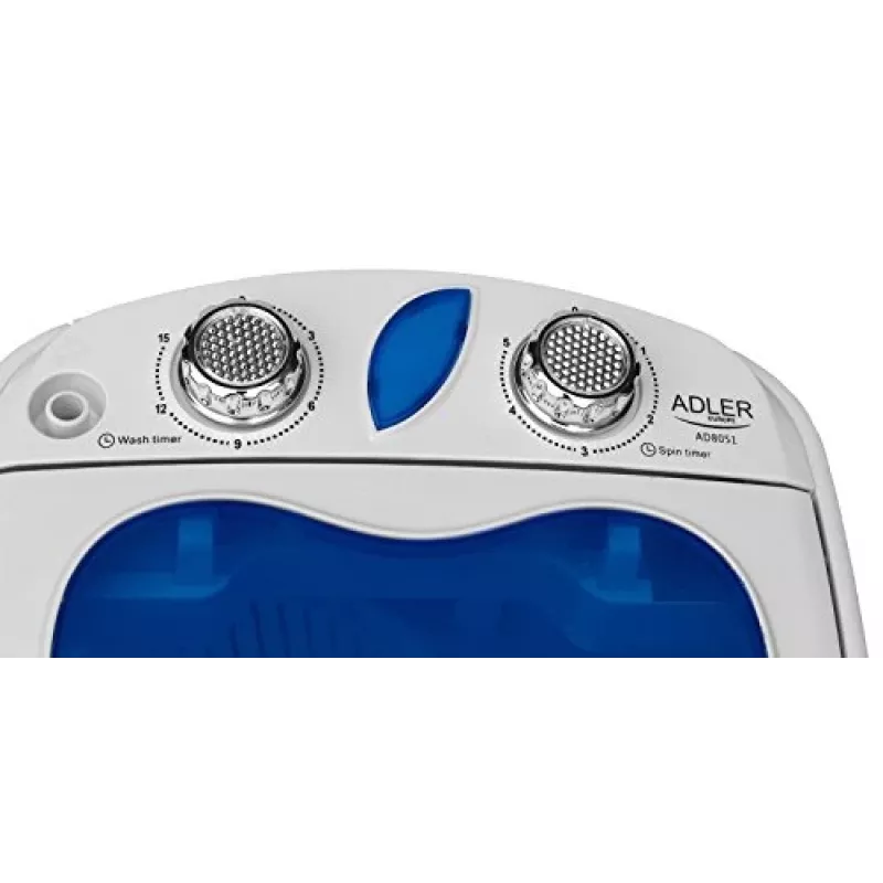 Adler AD 8051 lavadora de carga superior 3 kg con centrifugado, semiautomática, anchura 38 cm, profundidad 37 cm, blanco/azul