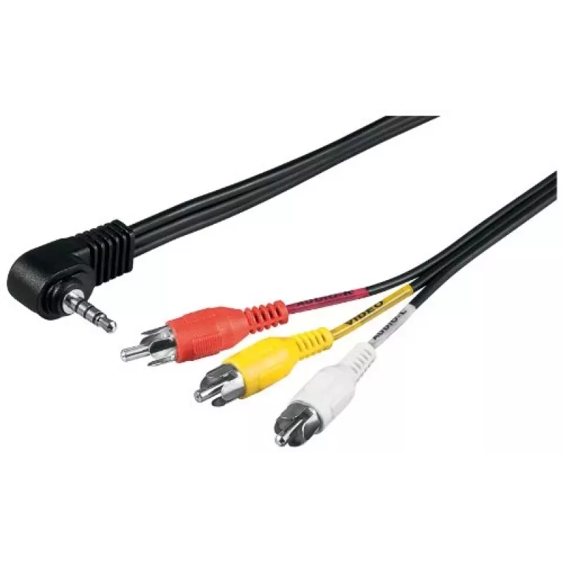 Cable adaptador Wentronic Goobay jack de 3,5 mm/RCA, 1,5 m – conector jack de 3,5 mm (4 polos, estéreo) 90° > 3 conectores RCA macho (50209)