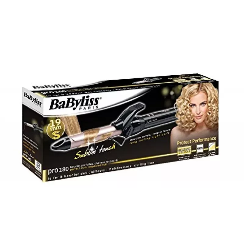Rizador BABYLISS Pro 180 19mm – cilindro de 19 mm, 150–180 °C, 10 niveles de calor, cable con articulación giratoria, rosa/negro