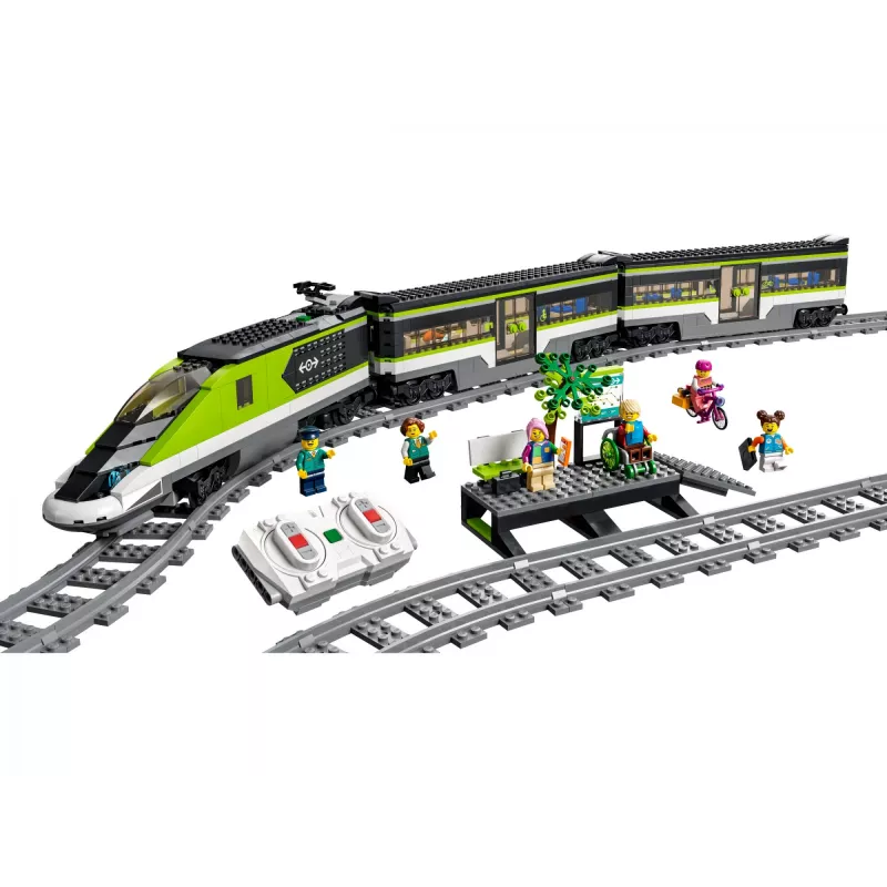 LEGO 60337 City Express Tren de pasajeros Set juguete teledirigido regalo para niños y niñas con faros funcionales 2 vagones y 24 piezas de vía