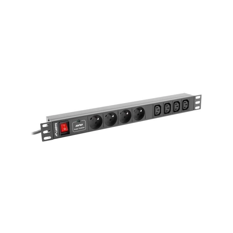 Lanberg PDU-04E04I-0200-BK PDU para rack 1U, 4x tipo E + 4x IEC C13, 16 A, 2 m, negro